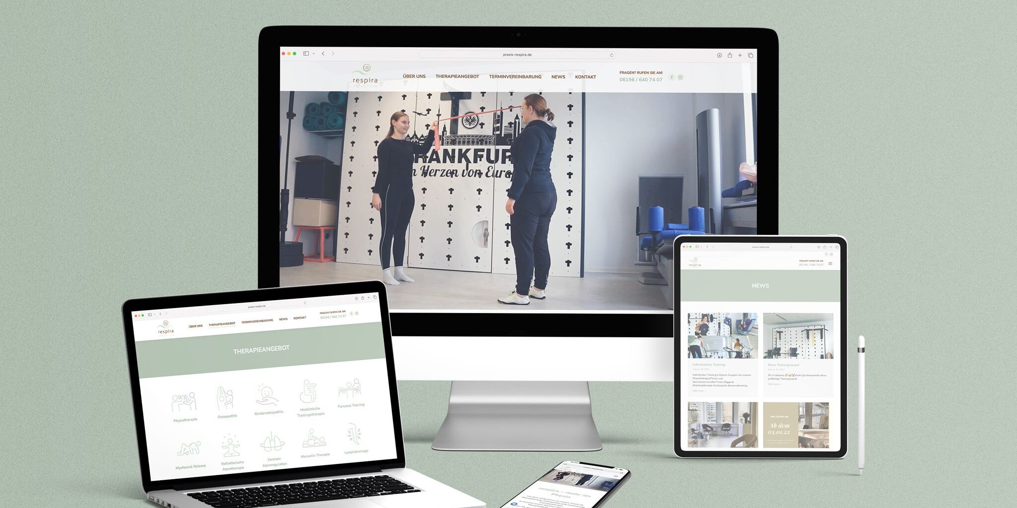 Webseite respira, Tablett, Handy, Laptop